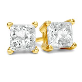 CTW. Princess Cut Diamond Solitaire Stud Earrings in 14K Gold