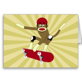 Sock Monkey Skateboarder Greeting Card