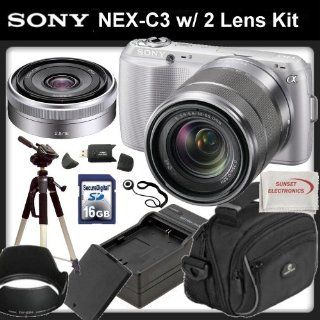 Sony Alpha NEX C3 Digital Camera (Silver) with 18 55mm Lens & Sony SEL16F28 16mm f/2.8 Wide Angle Lens + SSE Professional Package. Includes 16GB SDHC Memory Card, Additional Replacement FW50 Battery Pack, Rapid Travel Charger, Pro Tripod, Soft Carryin