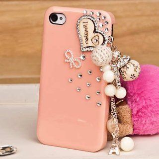 Greentree Handmade Pink 3D Bling Diamond Love Heart Heart Back Case Cover Shell for iPhone 4 / 4S Cell Phones & Accessories