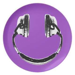 Purple Headphones Happy Face Party Plate