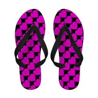 Neon Hot Pink Heart Pattern Flip Flops