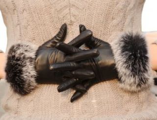 WARMEN Luxury Genuine Soft Nappa Leather Gift Gloves with 100% Rabbit Fur Cuff (L, Black) Cold Weather Gloves