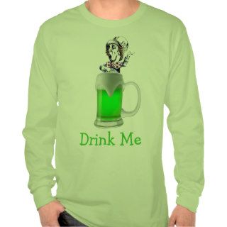 St Paddys Mad Hatter Drink Me Neon Green Beer T Shirt