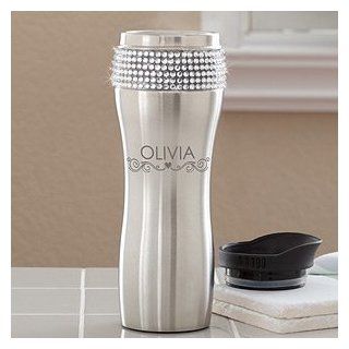 Personalized Stainless Steel Travel Tumbler for Her   Rhinestones   Stainless Steel Tumbler Custom
