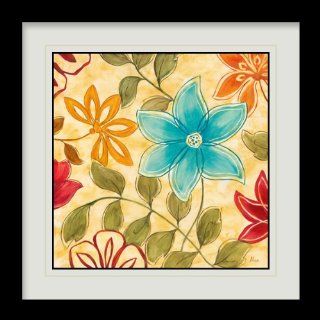 Flowers Floral Yellow Blue Orange Red 16" x 16" inches Double Matted Framed Canvas Art Painting NVMDF 633 [Casa Bonita Decor]   Oil Paintings