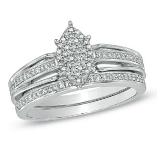 CT. T.W. Diamond Marquise Cluster Bridal Set in 10K White Gold