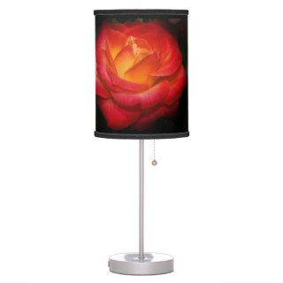Flaming Red Rose Blooms on Black Table Lamp