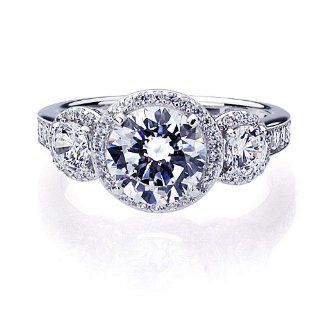 Platinum Plated Sterling Silver Wedding & Engagement Ring Three Stone Halo Ring, 2 Carat Center Stone Band Width 3MM ( Size 5 to 9) Jewelry