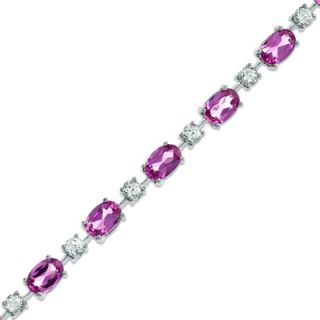 Oval Lab Created Pink and White Sapphire Bracelet in Sterling Silver