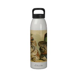 Vintage Victorian Cats in Hats, Funny Silly Humor Water Bottle