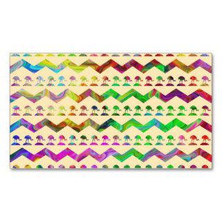 Multicolor Chevron and Bird Pattern. Business Card Templates