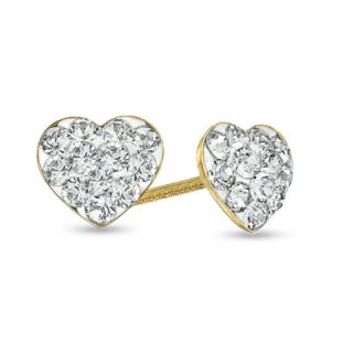 Childs Heart Shaped White Crystal Earrings in 14K Gold   Zales
