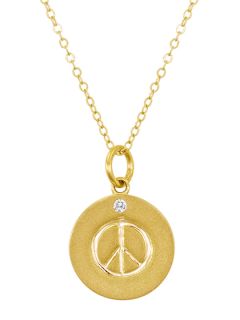 0.05 Total Ct. Diamond & Gold Peace Sign Disc Pendant Necklace by Nephora