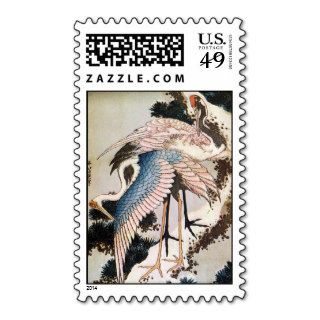 松に鶴, 北斎 Cranes on Pine Tree, Hokusai, Ukiyo e Postage Stamps