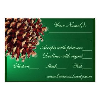 Rustic green pine cone RSVP wedding cards