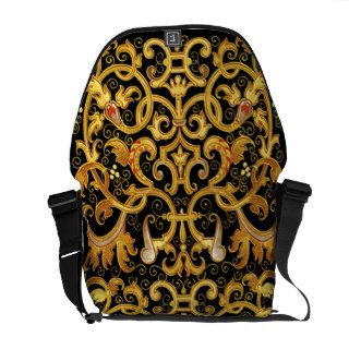Crazy Gorgeous Black / Gold Paisley Messenger Bag