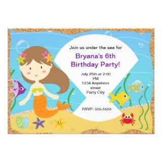 Mermaid Beach Ocean Sea Shells Birthday Party Custom Invitation