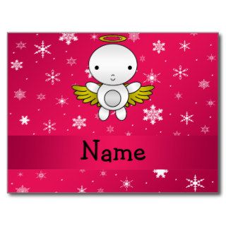 Personalized name angel pink snowflakes postcards