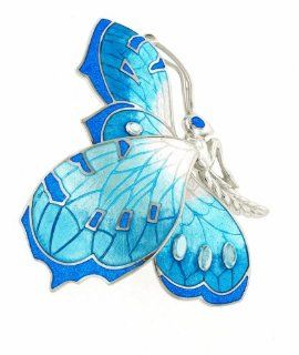 Sterling silver side view butterfly brooch with blue topaz and diamonds Jewelry