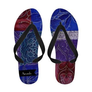 Your Name   Patchwork, Swirls   Blue Red Purple Flip Flops