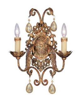 Tracy Porter Collection 9 647 2 300 Heirloom Blossom 2 Light Wall Sconce in Vintage Gold with Gold Flecked crystal    