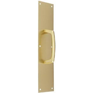 Rockwood 137 X 70C.4 Brass Cast Pull Plate, 16" Height x 4" Width x 0.050" Thick, 5 1/2" Center to Center Handle Length, Satin Clear Coated Finish Hardware Handles And Pulls