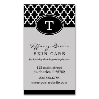 Black and Gray Monogram Moroccan Print Business Card Template