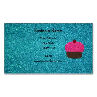 Cute pink glitter cupcake turquoise glitter business card template
