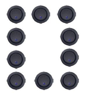 10x Round Rocker Toggle Switch Blue LED On Off Control SPST 12v 16A Switch for Car truck Boat  Automotive Electronic Security Products 