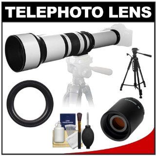 Samyang 650 1300mm f/8 16 Telephoto Lens (White) with 2x Teleconverter (650 2600mm) + 58" Tripod Kit ffor Sony Alpha DSLR SLT A35, A37, A55, A57, A65, A77 Digital SLR Cameras  Camera Lenses  Camera & Photo