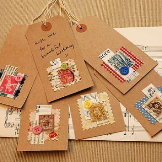 six handmade vintage collage gift tags by hannah shelbourne designs