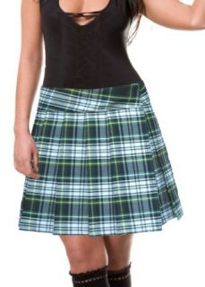 Green and White Schoolgirl Tartan Plaid Pleated Skirt Edinburgh Junior Long