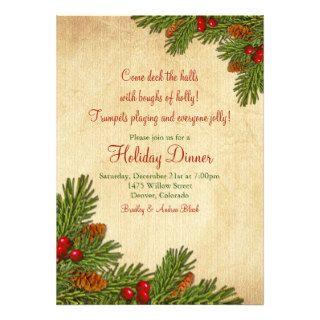 Pine Boughs Holiday Dinner Party Invitation