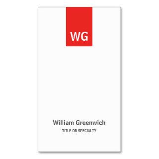 Modern Minimalist Monogram White Red Business Card