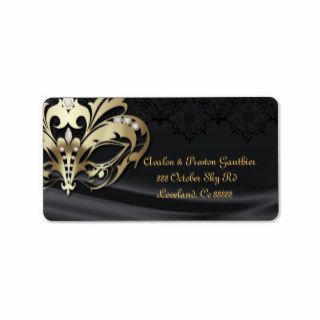 Gold Masquerade Black Jewel Wedding Address Label