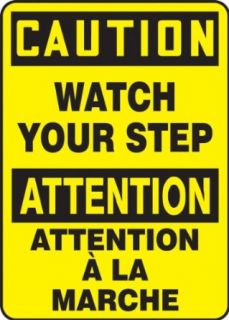 Accuform Signs FBMSTF661VA Aluminum French Bilingual Sign, Legend "CAUTION WATCH YOUR STEP/ATTENTION A LA MARCHE", 10" Width x 14" Length x 0.040" Thickness, Black on Yellow Industrial Warning Signs