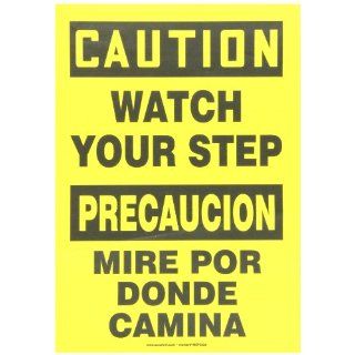Accuform Signs SBMSTF661VS Adhesive Vinyl Spanish Bilingual Sign, Legend "CAUTION WATCH YOUR STEP/PRECAUCION MIRE POR DONDE CAMINA", 14" Length x 10" Width x 0.004" Thickness, Black on Yellow Industrial Warning Signs Industrial &