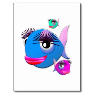 Cartoon Fish with BIg Lips and Eyelashes Postcards