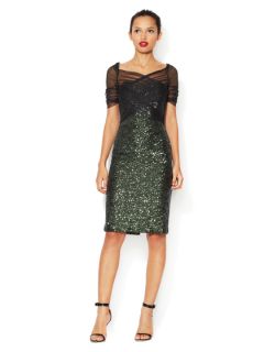 Sequin Sheath Dress with Tulle Bodice by Badgley Mischka
