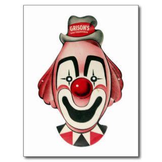 Kitsch Vintage Clown Face, Mask Post Cards