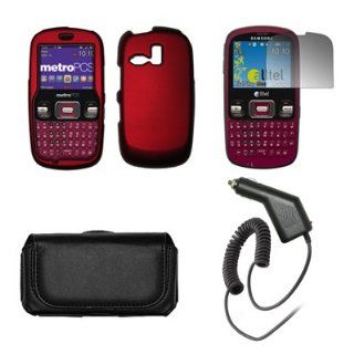 Samsung Freeform R350 / R351 Black Leather Carrying Case+Red Rubberized Hard Snap on Case Cover+Premuim LCD Screen Protetor+Rapid Car Charger Combo For Samsung Freeform R350 / R351 Cell Phones & Accessories