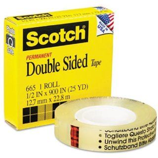 3M 665 Double Sided Tape, 1/2" x 900"   Clear 