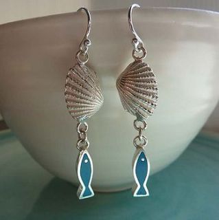 silver shell and fish earrings by alisonbaxterjewellery
