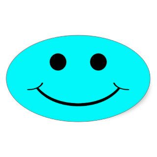 Light Blue Oval Smiley Face Stickers