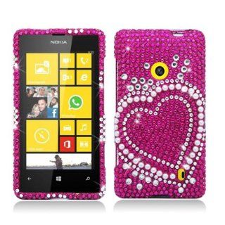 Aimo NK521PCLDI662 Dazzling Diamond Bling Case for Nokia Lumia 521   Retail Packaging   Heart Pearl Pink Cell Phones & Accessories