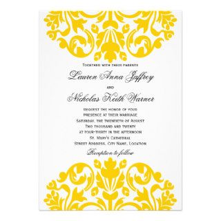 Daffodil Yellow Damask Wedding Invitations
