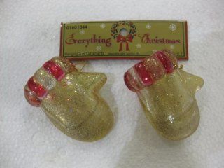 Pair Of Sparkly Gold Acrylic Snow Mittens With Red & Gold Cuffs Christmas Ornaments. A Classy & Tasteful "Crystal Like" Addition To Your Holiday Decorations. Numerous Additional Coordinating Styles, Colors And Shapes Are Available.   Chri