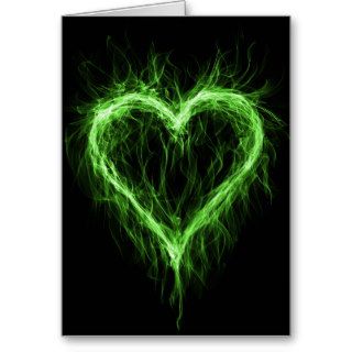 Flaming Heart   Green Greeting Cards