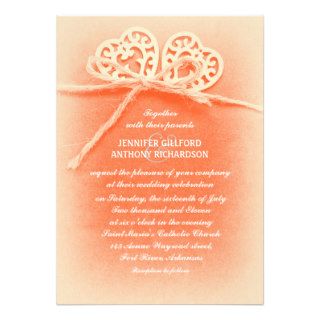rustic vintage coral color wedding invitation